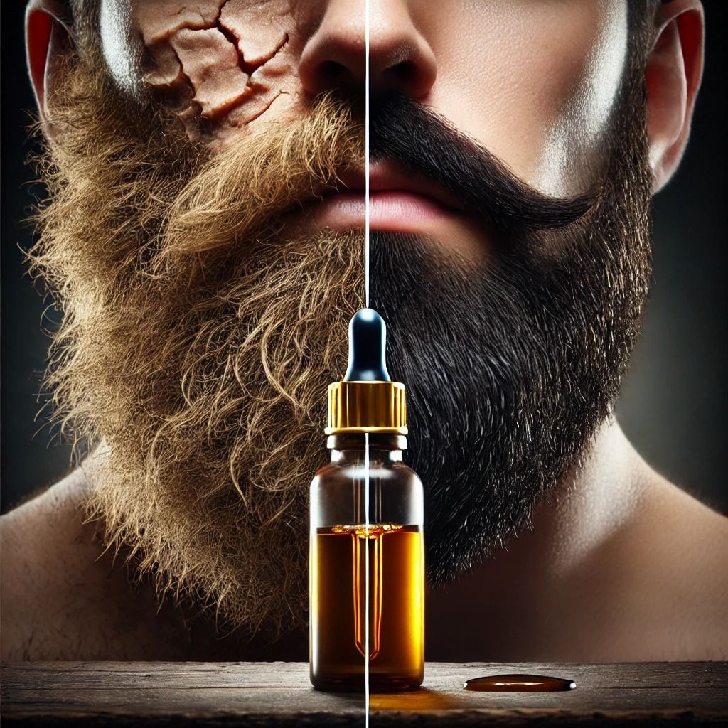 Hairy Man Care natural beard oil bottle with grooming tools – Australian-made beard care product for hydration, growth, and softness