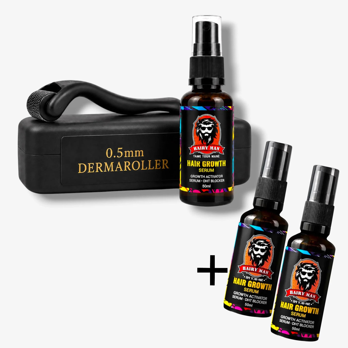 0.5mm dermaroller with hair growth serum bottles for beard care