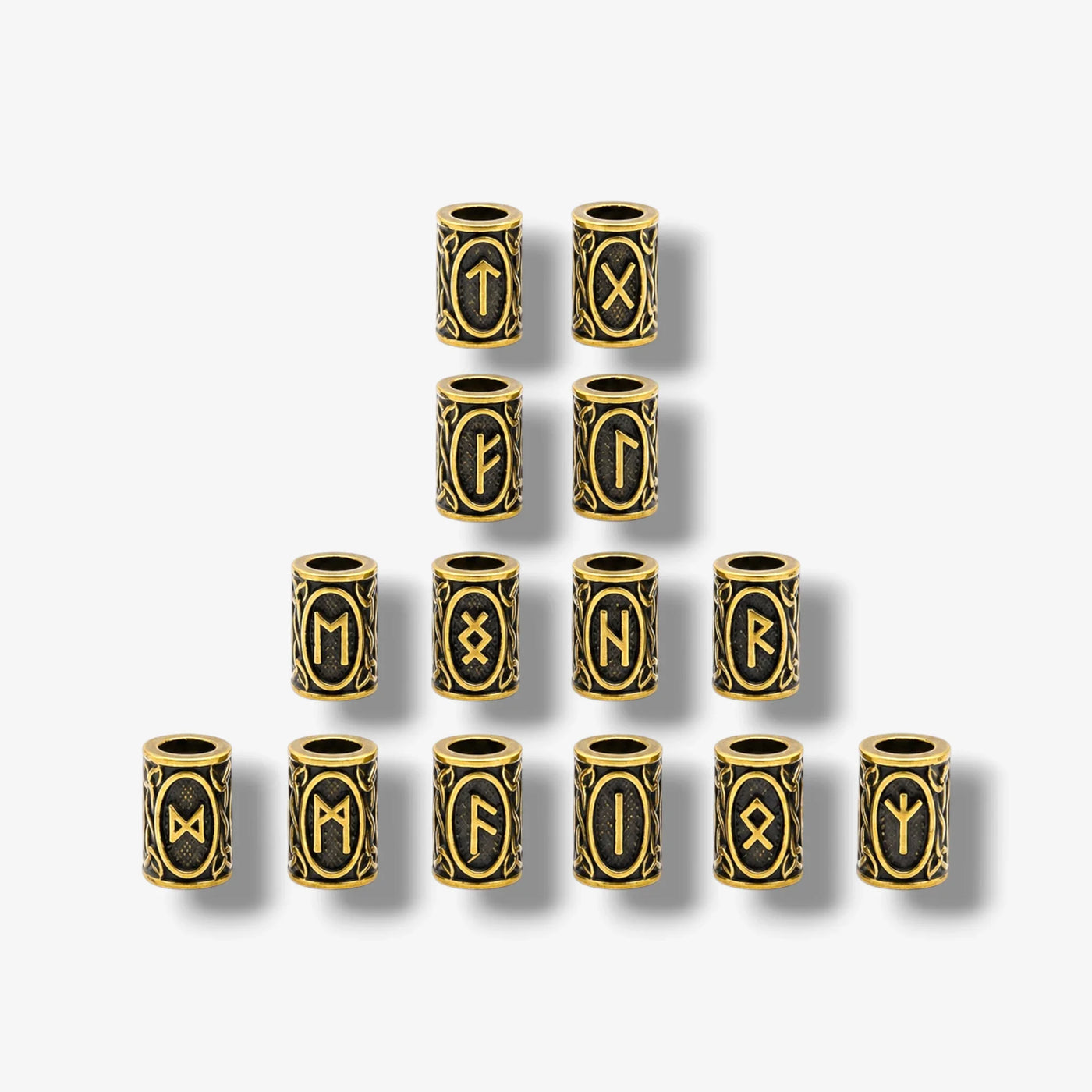Set of 15 black and gold rune beads with Viking symbols for beard or hair styling