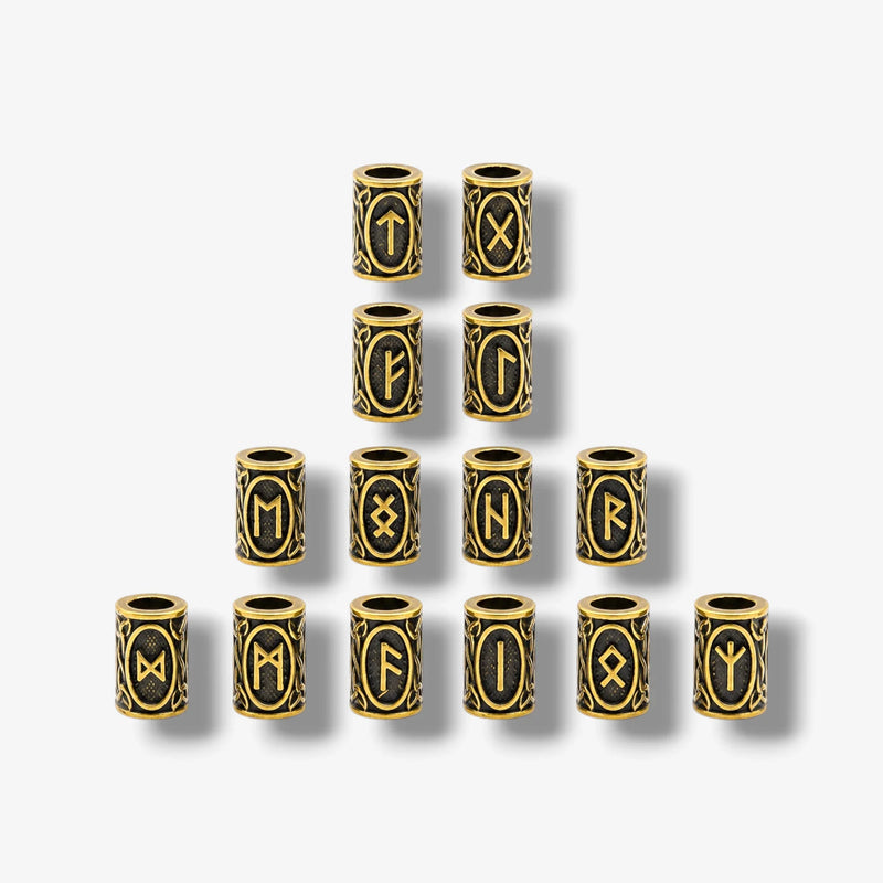Set of 15 black and gold rune beads with Viking symbols for beard or hair styling