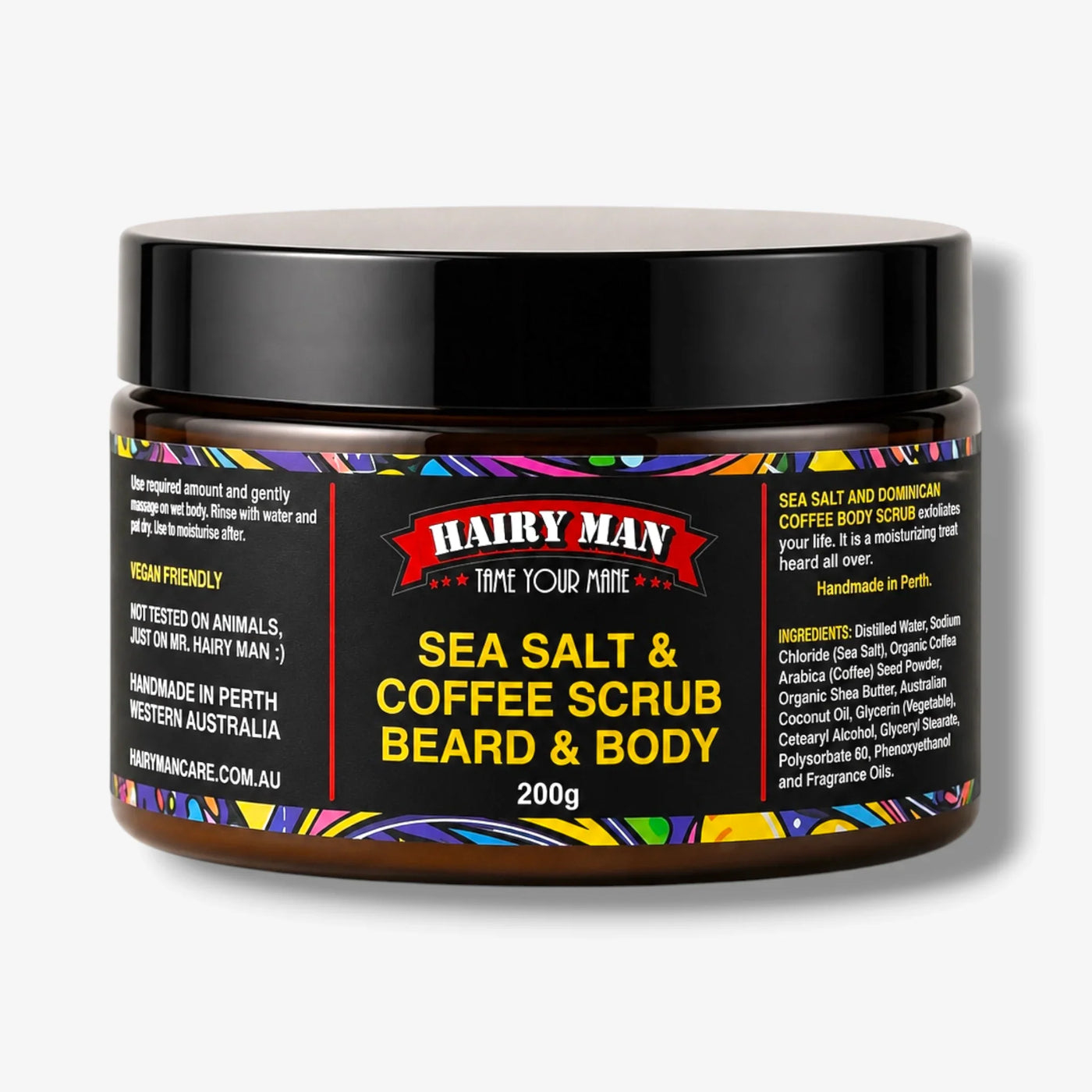 Sea Salt & Coffee Scrub for Beard & Body, 200g, handmade in Perth, vegan friendly