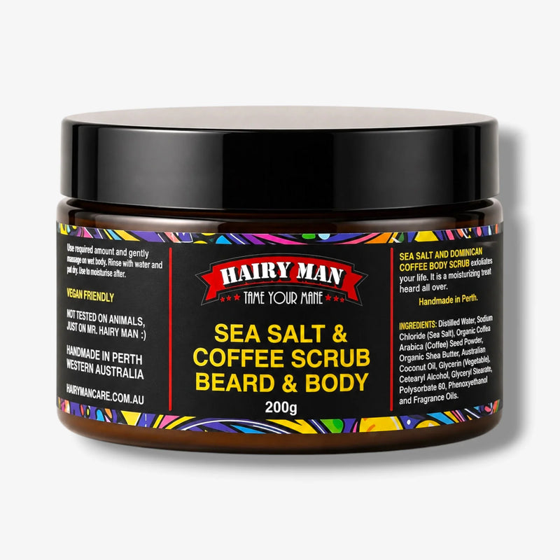 Sea Salt & Coffee Scrub for Beard & Body, 200g, handmade in Perth, vegan friendly