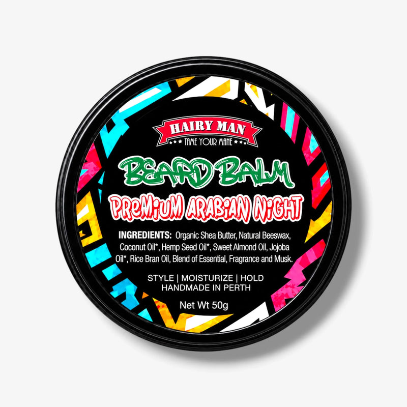 Hairy Man Premium Arabian Night Beard Balm, 50g, handmade in Perth with natural oils for styling & moisturizing