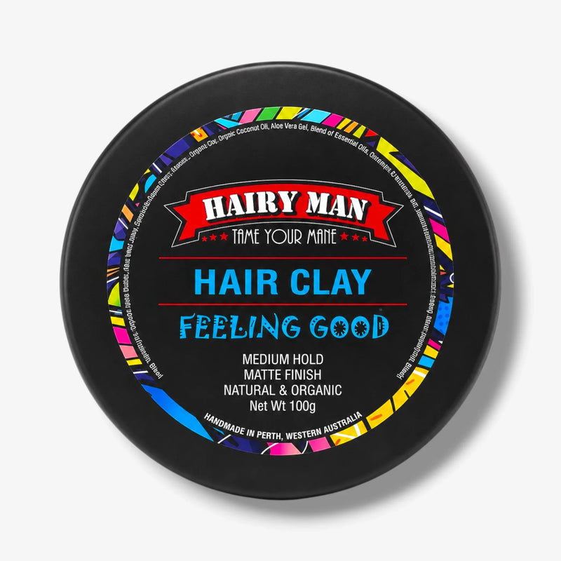 Hairy Man Hair Clay with medium hold, matte finish, natural organic ingredients, handmade in Australia