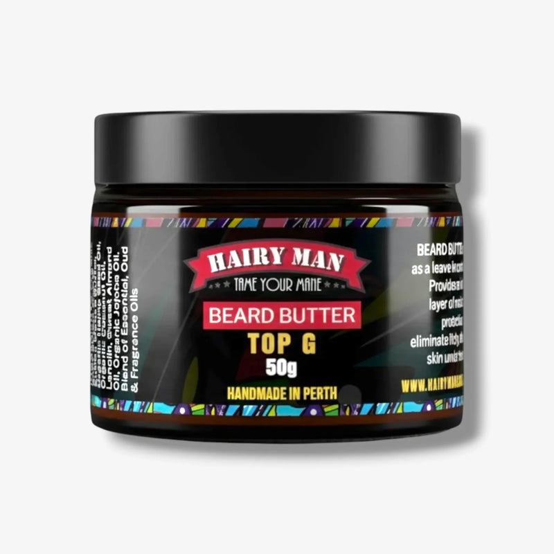 Hairy Man Top G Beard Butter 50g, handmade in Perth, natural ingredients for beard care