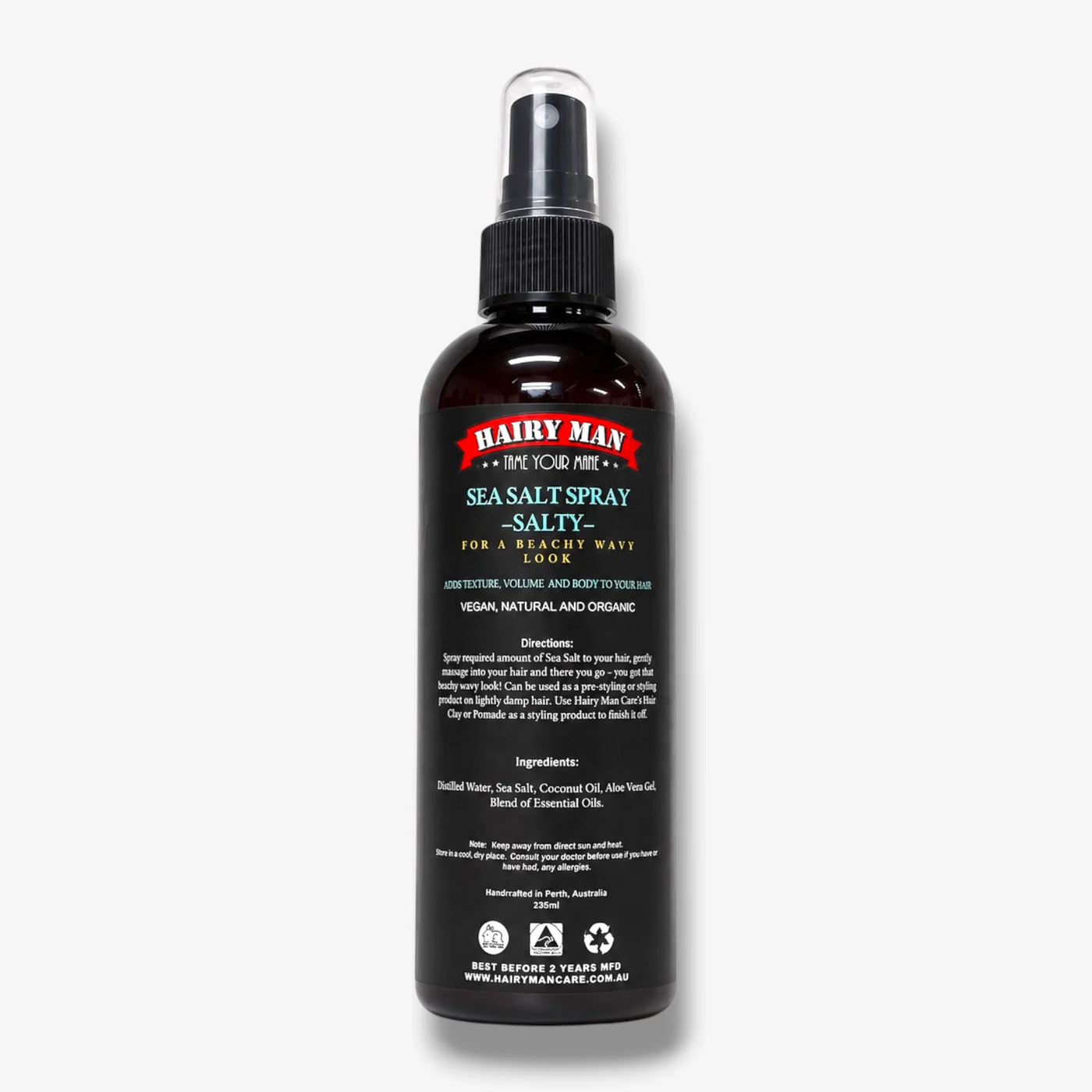 Hairy Man Sea Salt Spray for beachy wavy hair texture, vegan & natural, handmade in Australia