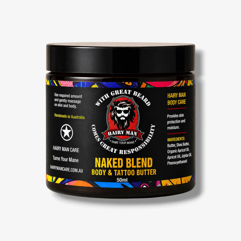 Naked Blend Body & Tattoo Butter for men, handmade in Australia with natural ingredients for skin protection and moisture.