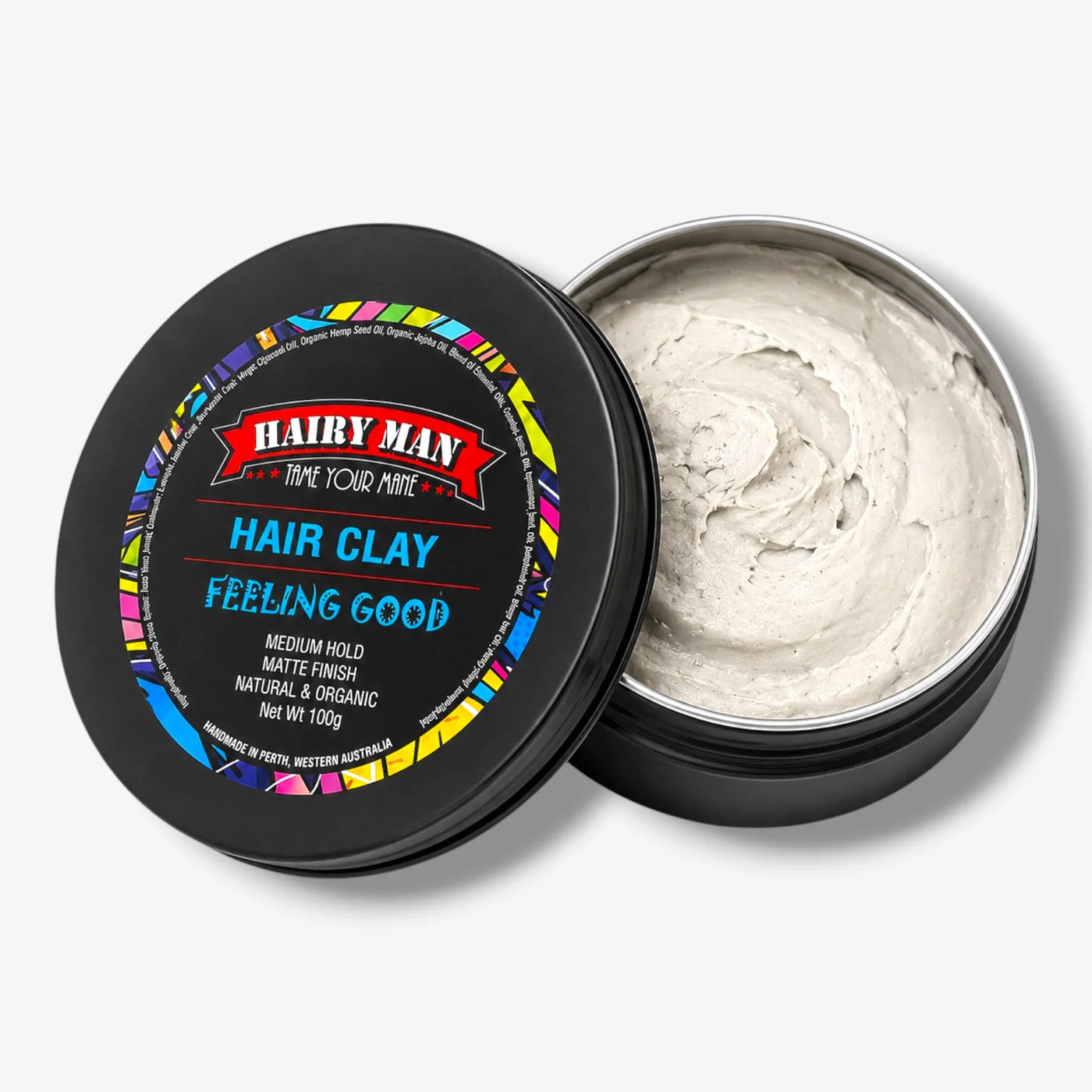 Hairy Man Hair Clay with matte finish, natural organic ingredients, handmade in Australia