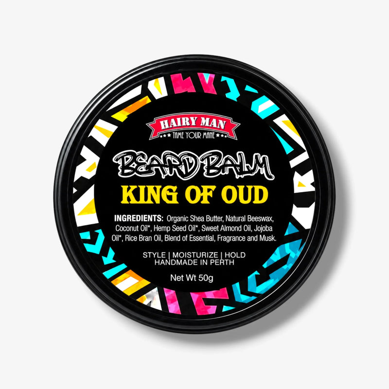 Hairy Man King of Oud Beard Balm - natural ingredients, handmade in Perth, moisturizes & styles beards