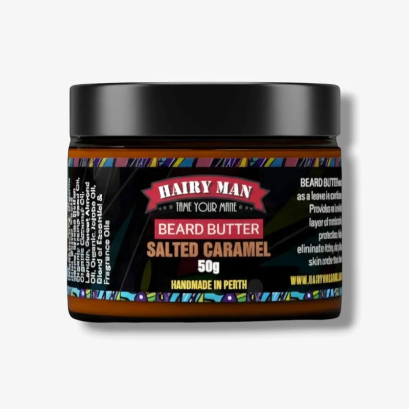 Hairy Man Salted Caramel Beard Butter, 50g, handmade in Perth, natural ingredients for beard care