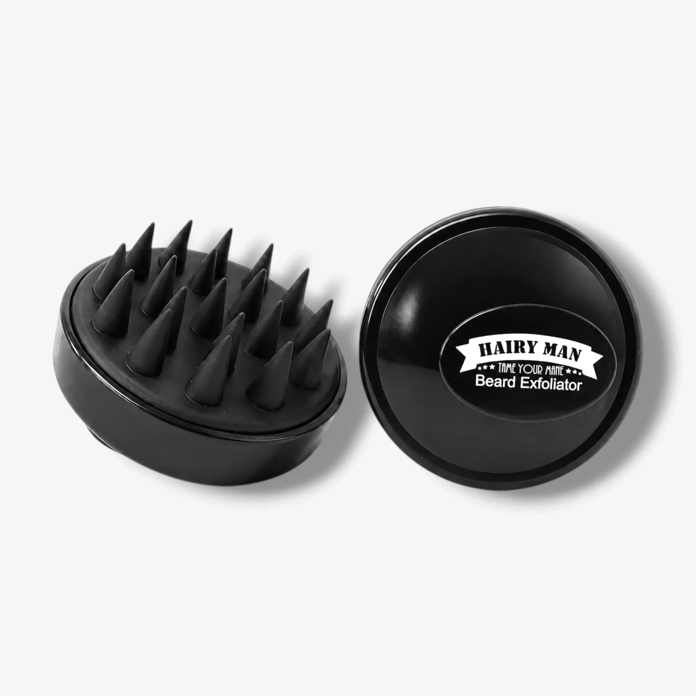 Hairy Man Beard Exfoliator with silicone spikes for deep cleaning and grooming, tames your mane naturally.