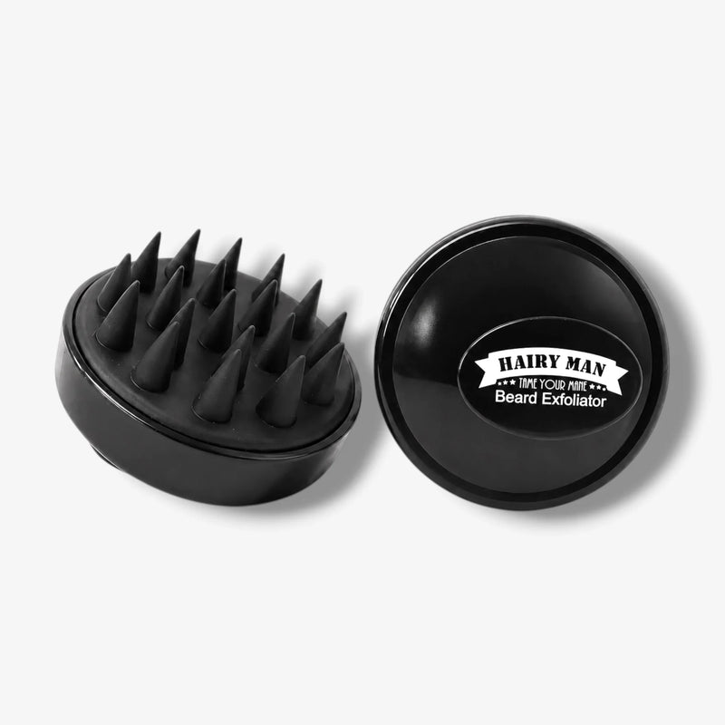 Hairy Man Beard Exfoliator with silicone spikes for deep cleaning and grooming, tames your mane naturally.