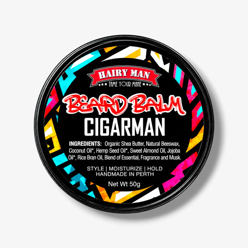 Cigarman Beard Balm for styling, moisturizing, and holding beards with natural ingredients, handmade in Perth