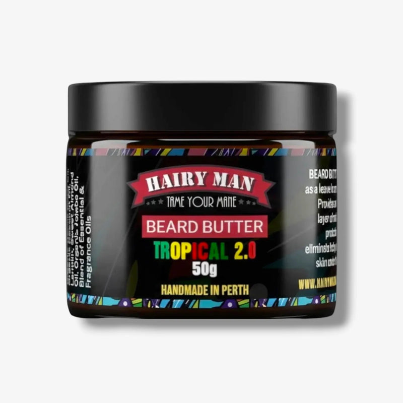 Hairy Man Tropical 2.0 Beard Butter 50g, handmade in Perth, tames beard with natural oils