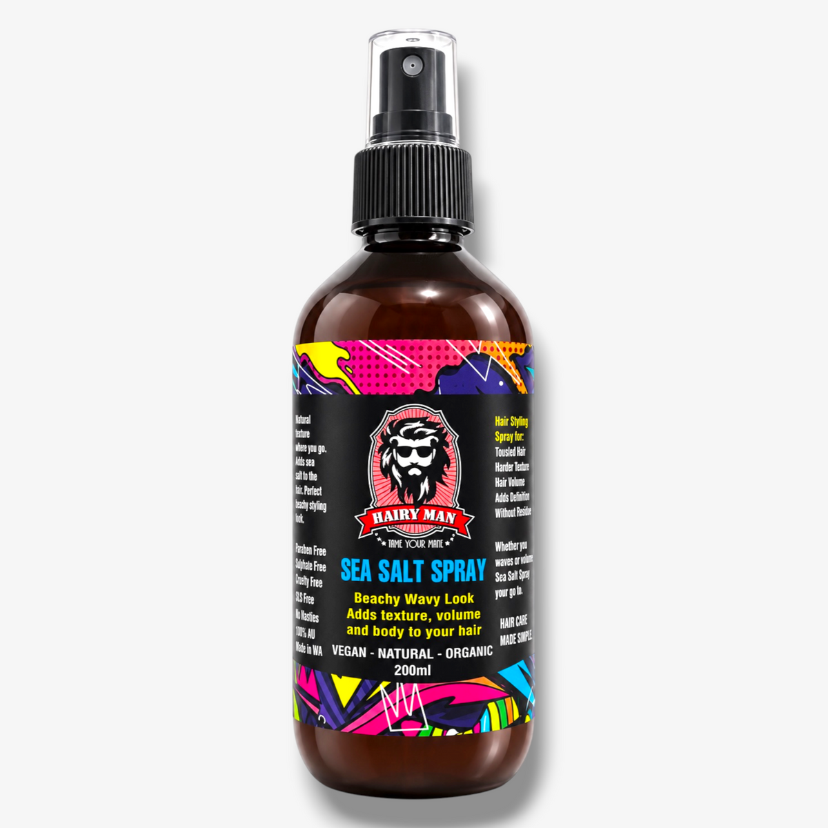 Hairy Man Sea Salt Spray for beachy wavy hair texture, vegan & natural, handmade in Australia
