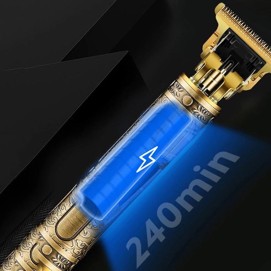Luxury gold beard trimmer with 240min battery life, sleek design for precise grooming